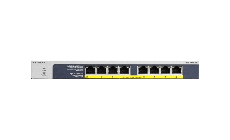 NETGEAR 8-Port Gigabit Ethernet Unmanaged PoE Switch (GS108PP) - with 8 x  PoE+ @ 123W Upgradeable, Desktop, Wall Mount or Rackmount, and Limited