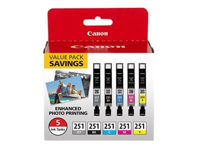 Canon CLI-251 Value Pack - 5-pack - gray, black, yellow, cyan, magenta - original - ink tank