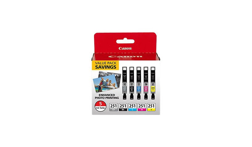 Canon CLI-251 Value Pack - 5-pack - gray, black, yellow, cyan, magenta - original - ink tank