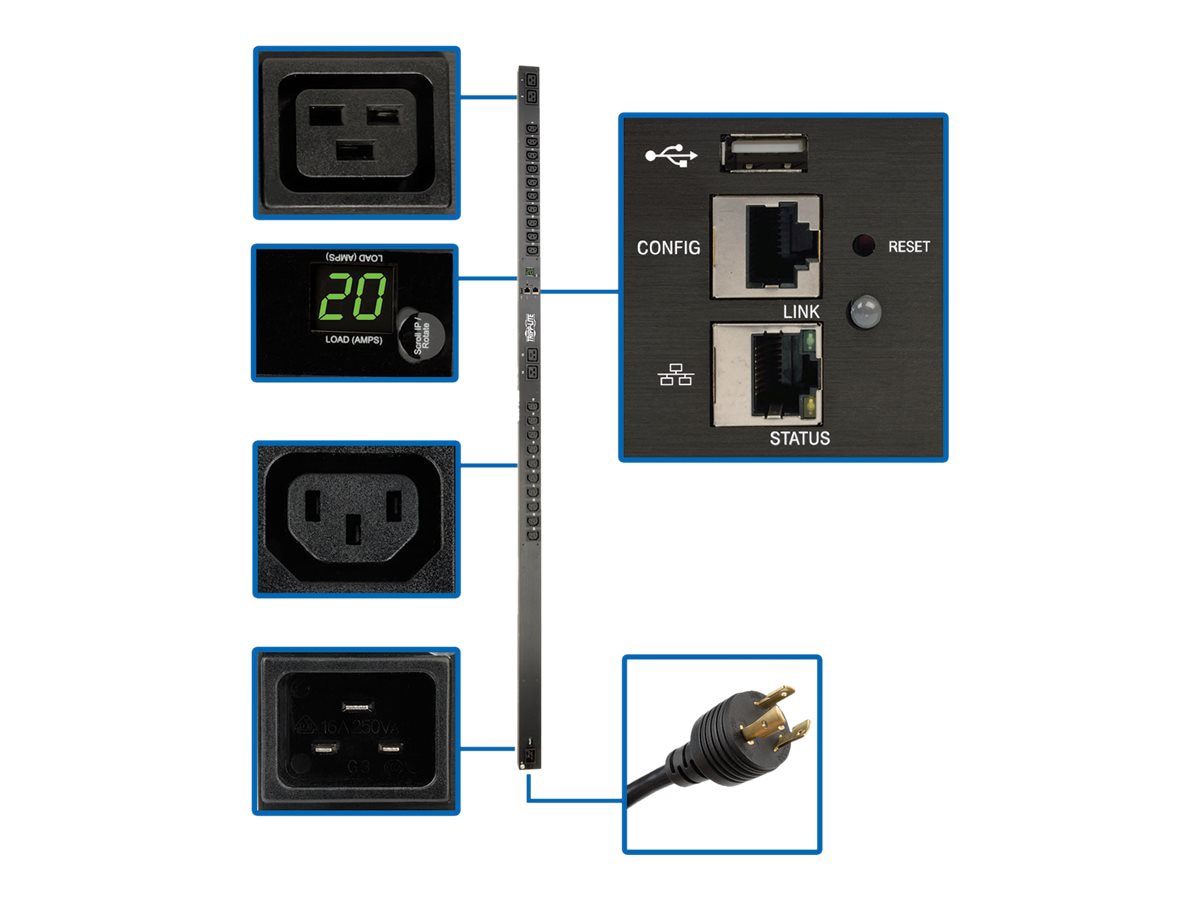 Tripp Lite PDU Monitored 3.3-3.7kW 20 C13 4 C19 208/230V 20A LX Platform 0U