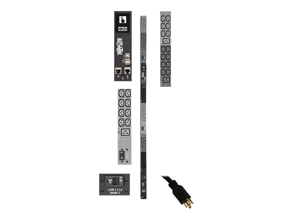 Tripp Lite 10kW 3-Phase Monitored PDU, LX Interface, 200/208/240V Outlets (42 C13/6 C19), LCD, NEMA L15-30P, 1.8m/6 ft.
