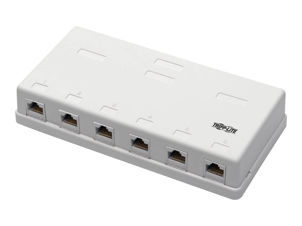 Tripp Lite Pre-Configured Unshielded Cat6 6-Port Surface-Mount Box, 110 IDC, RJ45, White - surface mount box