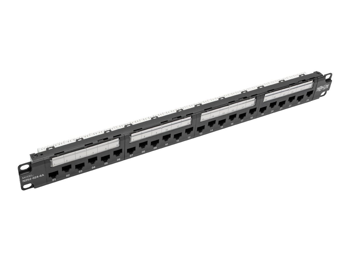 Eaton Tripp Lite Series 24-Port 1U Rack-Mount Cat6a/Cat6/Cat5e 110 Patch Panel with Cable Management Bar, 110 Punchdown,