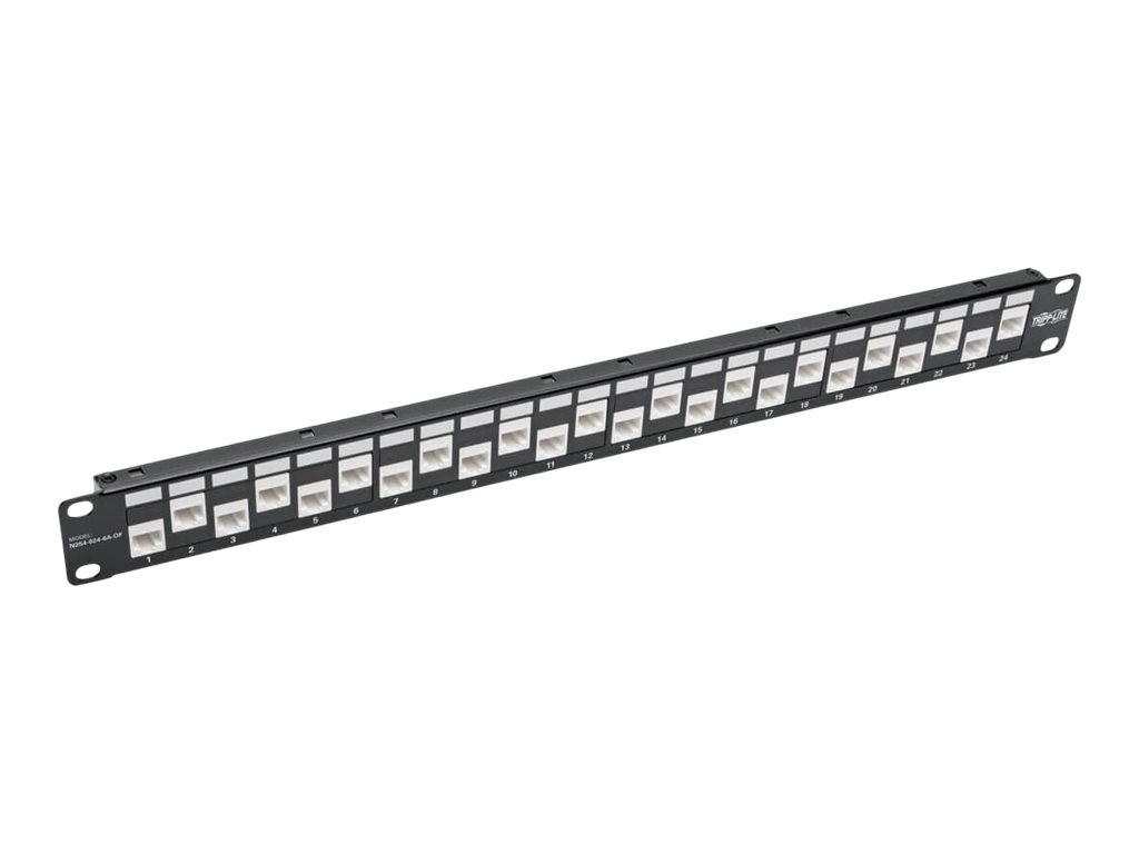 Tripp Lite 24-Port 1U Rack-Mount Cat6a/Cat6/Cat5e Offset Feed-Through Patch Panel with Cable Management Bar, RJ45