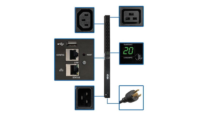 Tripp Lite PDU Monitored 208/230V 20A 18 C13;2 C19 C20/L6-20P LX Interface