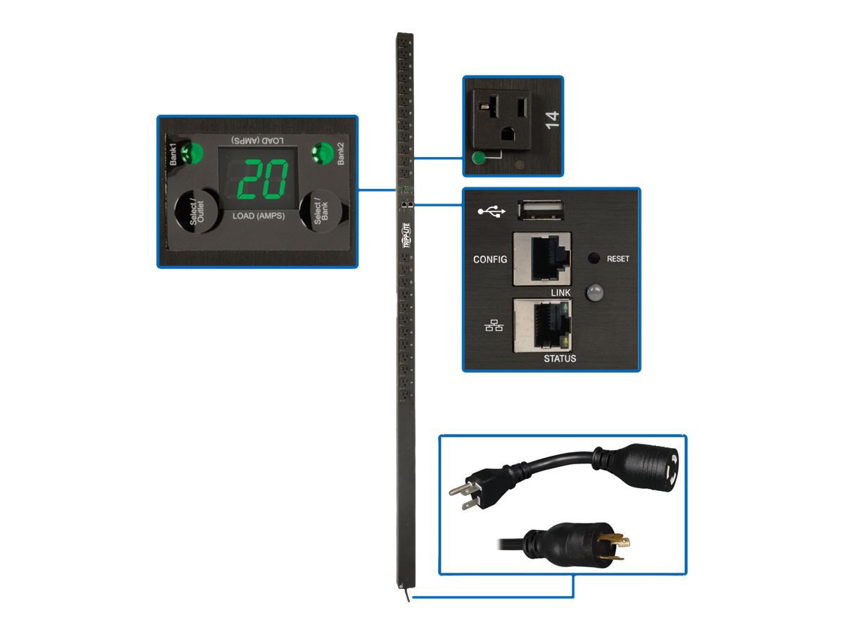 Tripp Lite 1.9kW Single-Phase Switched PDU, LX Platform, Outlet Monitoring, 120V Outlets (24 NEMA 5-15/20R), L5-20P