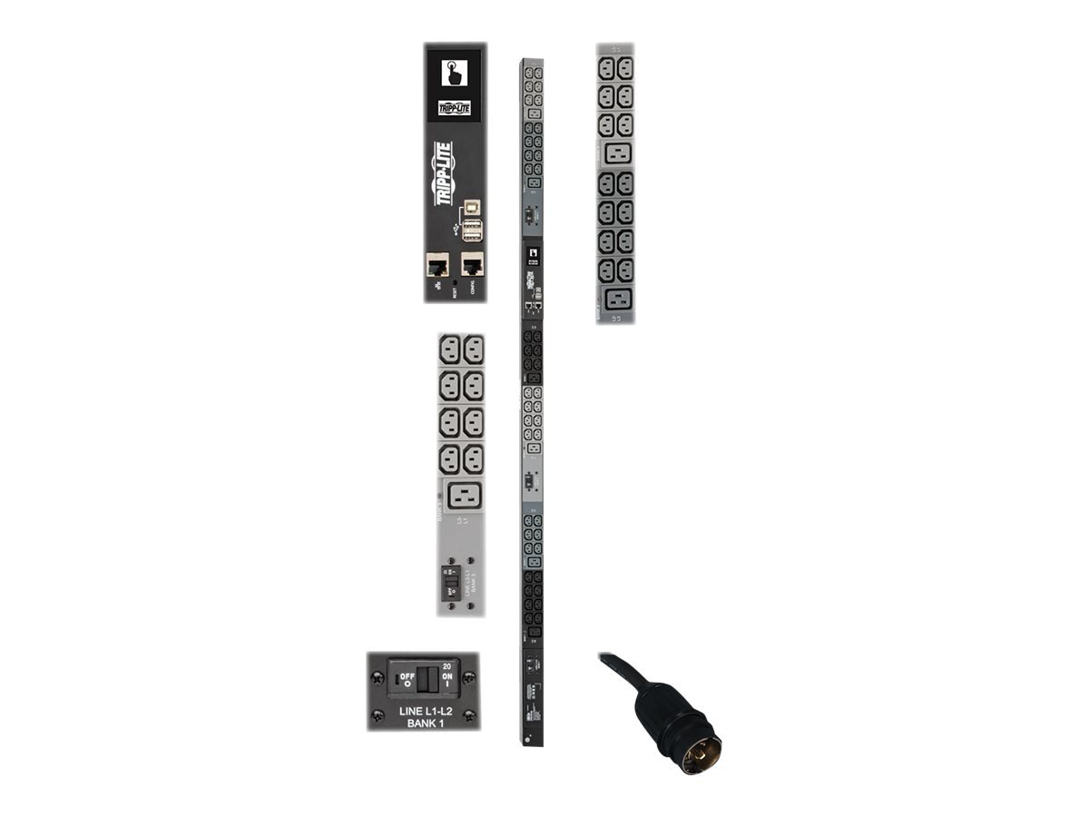 Tripp Lite 14.5kW 3-Phase Monitored PDU, LX Interface, 200/208/240V Outlets (42 C13/6 C19), LCD, Hubbell CS8365C, 3m/10