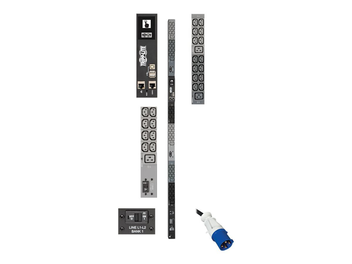 Tripp Lite 14.5kW 3-Phase Monitored PDU, LX Interface, 200/208/240V Outlets (42 C13/6 C19), LCD, IEC-309 60A Blue,