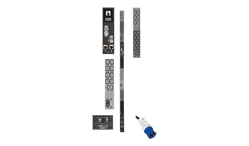 Tripp Lite 14.5kW 3-Phase Monitored PDU, LX Interface, 200/208/240V Outlets (42 C13/6 C19), LCD, IEC-309 60A Blue,