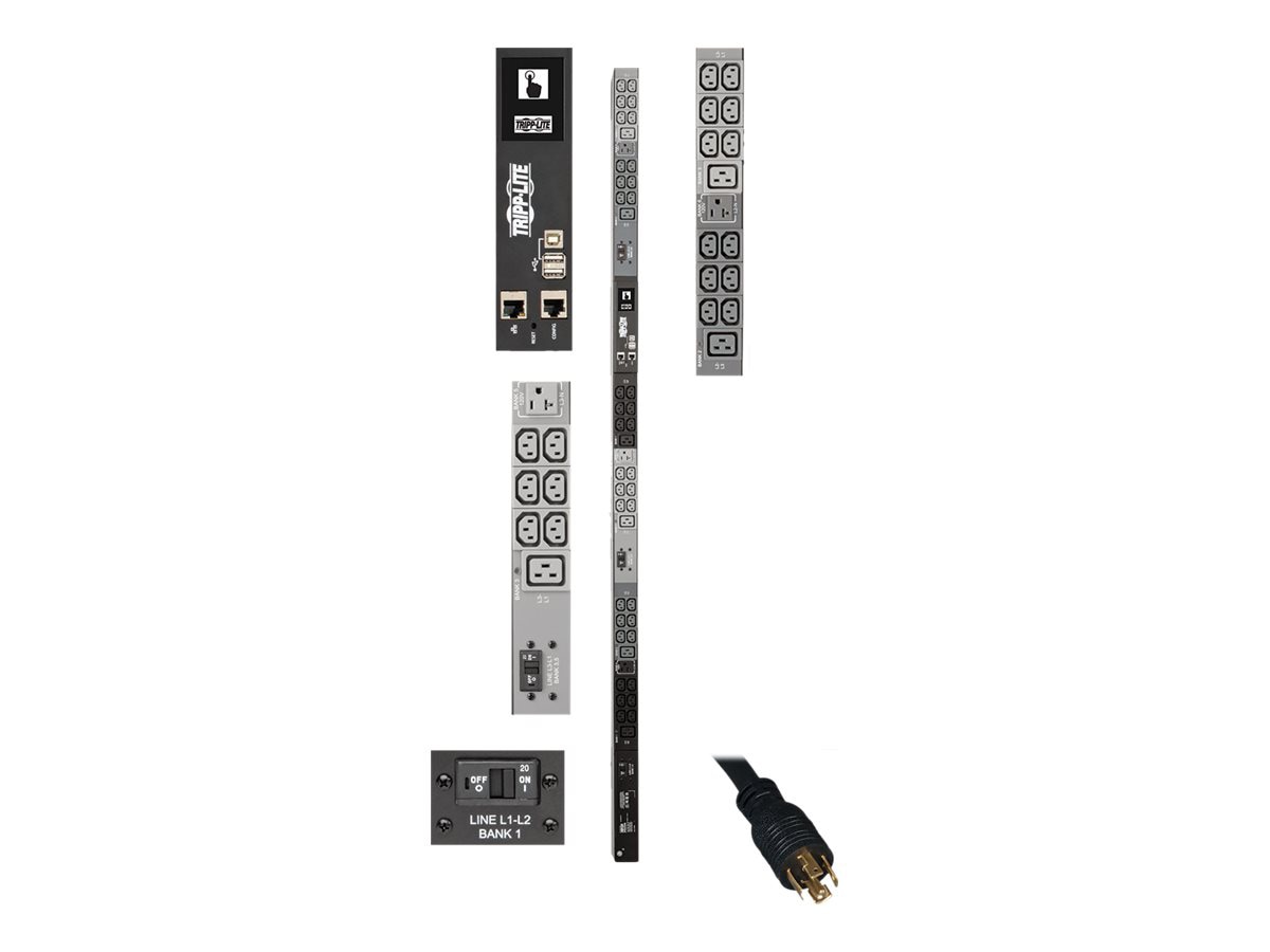 Tripp Lite 8.6kW 3-Phase Monitored PDU, LX Interface, 208/120V Outlets (36 C13/6 C19/3 5-15/20R), LCD, NEMA L21-30P,