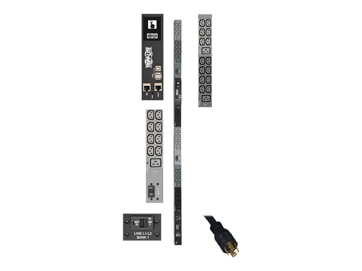 Tripp Lite 10kW 3-Phase Monitored PDU, LX Interface, 200/208/240V Outlets (42 C13/6 C19), LCD, NEMA L21-30P, 1.8m/6 ft.