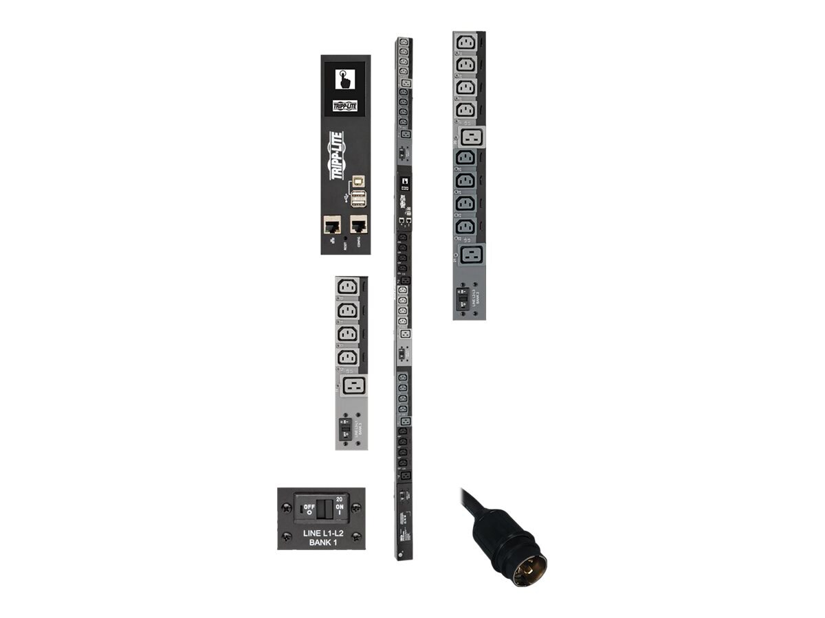 Tripp Lite 14.5kW 3-Phase Switched PDU, LX Interface, 200/208/240V Outlets (24 C13/6 C19), LCD, Hubbell CS8365C, 3m/10