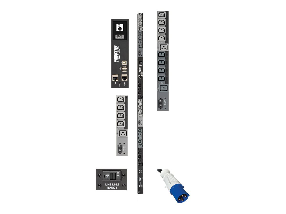 Tripp Lite 14.5kW 3-Phase Switched PDU, LX Interface, 200/208/240V Outlets (24 C13/6 C19), LCD, IEC 309 60A Blue, 1.8m/6
