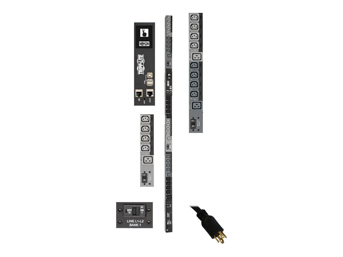 Tripp Lite 10kW 3-Phase Switched PDU, LX Interface, 200/208/240V Outlets (24 C13/6 C19), LCD, NEMA L21-30P, 1.8m/6 ft.
