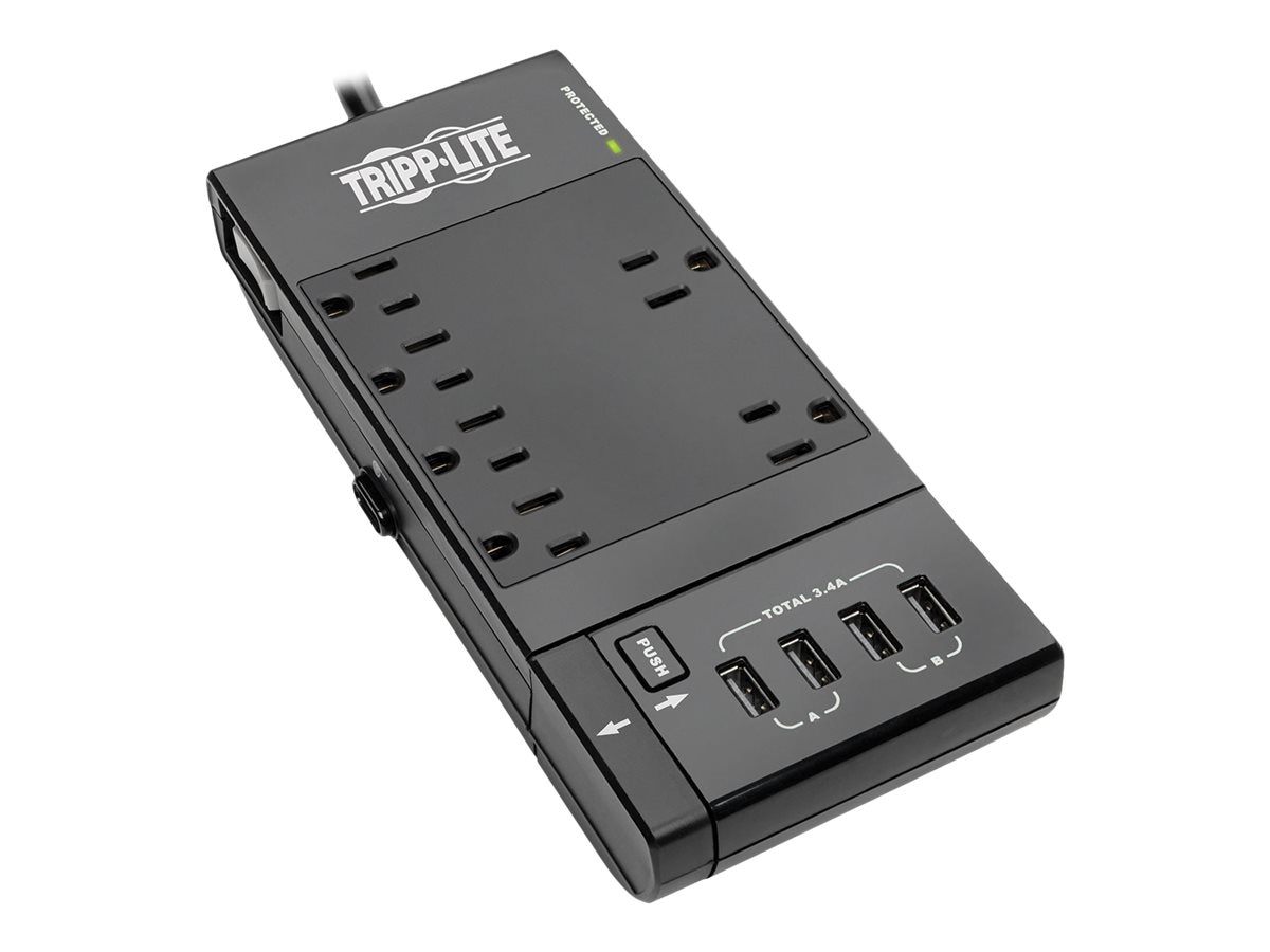 Tripp Lite 6-Outlet Surge Protector Power Strip, 4 USB Ports, 6 ft. Cord, 1080 Joules, Diagnostic LED, Black Housing -