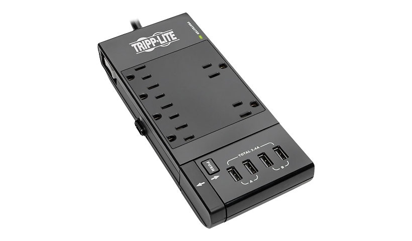 Tripp Lite 6-Outlet Surge Protector Power Strip, 4 USB Ports, 6 ft. Cord, 1080 Joules, Diagnostic LED, Black Housing -