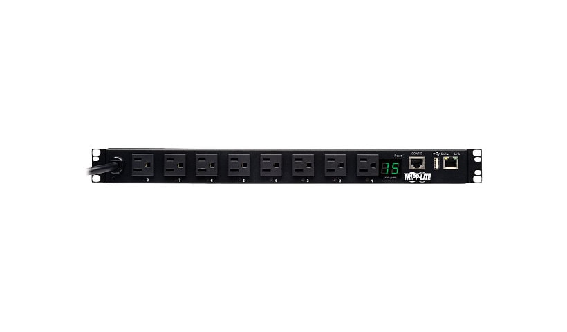 Tripp Lite 1.4kW Single-Phase Switched PDU, LX Platform Interface, 120V Outlets (8 5-15R), NEMA 5-15P, 12 ft. Cord, 1U