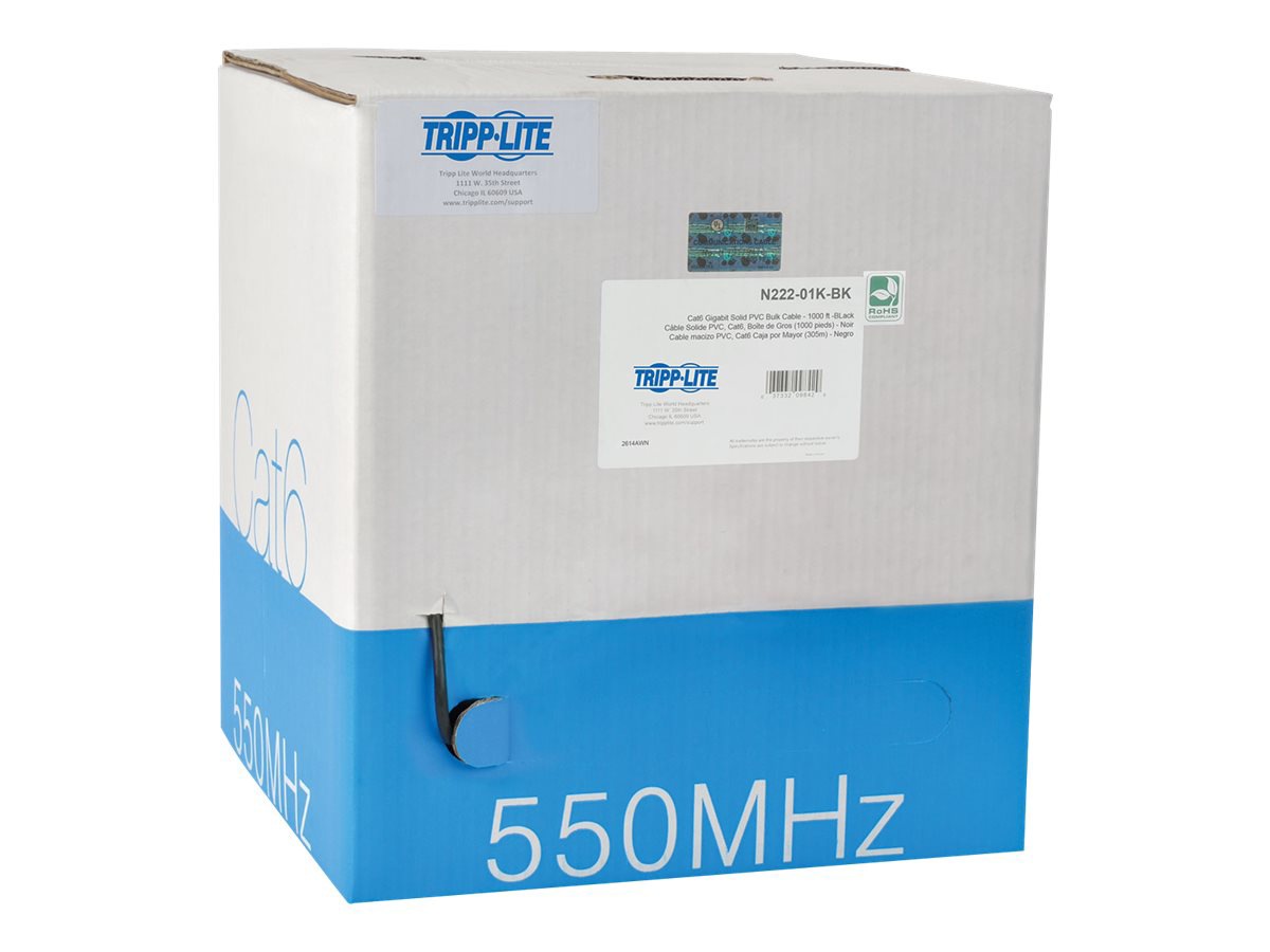 Tripp Lite 1000ft Cat6 Gigabit Bulk Cable Solid Core CMR PVC Black TAA