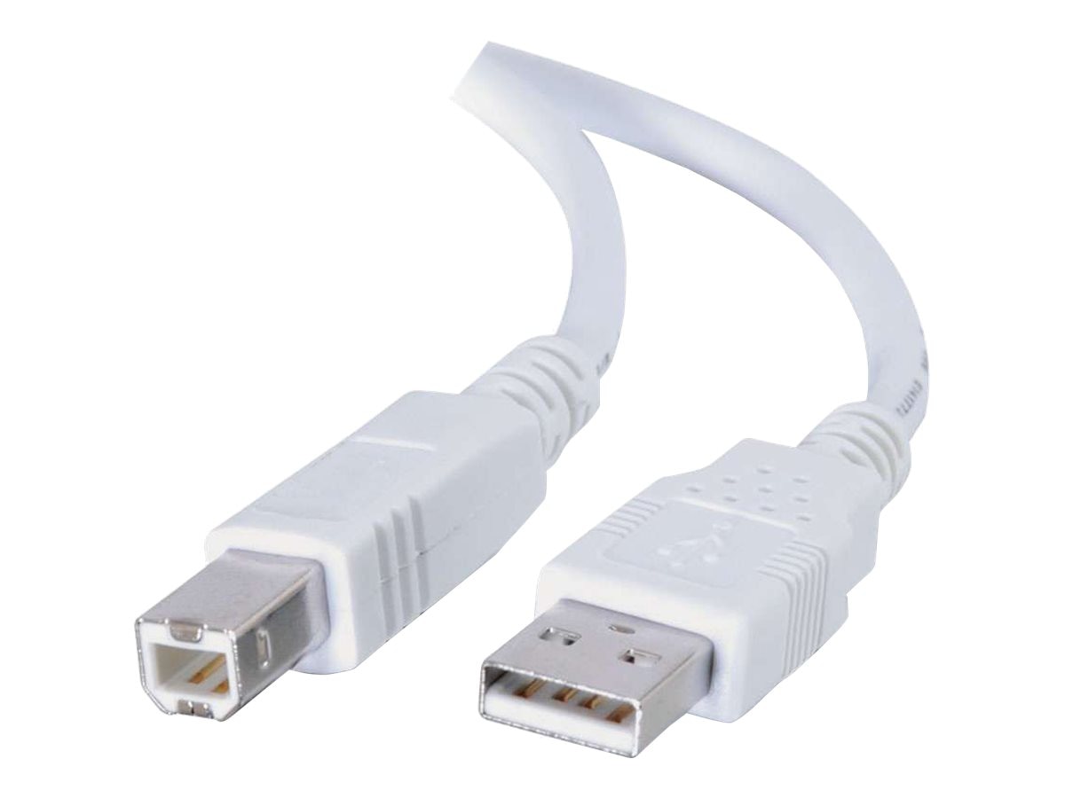 C2G 6.6ft USB to USB B Cable - USB A to USB B - USB 2.0 - White - M/M