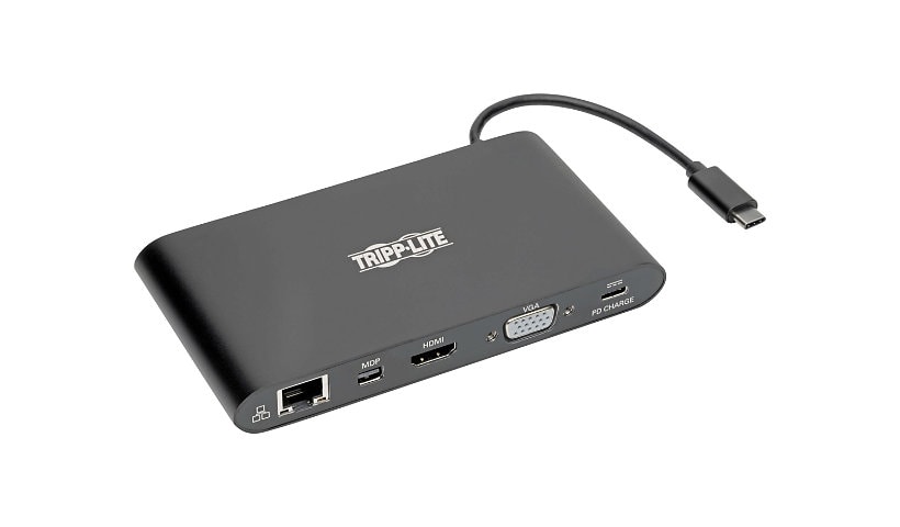 Tripp Lite USB C Docking Station 4k USB Hub HDMI VGA mDP Gbe Charging Black