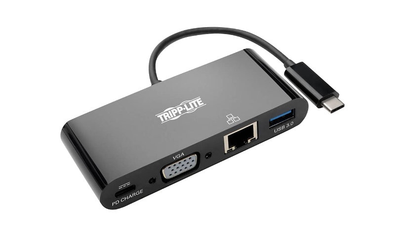 Tripp Lite USB C to VGA Multiport Video Adapter Converter w/ USB-A Hub, USB-C PD Charging Port & Gigabit Ethernet Port,