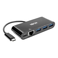 Tripp Lite 3-Port USB C hub w/ Gigabit ethernet GbE, USB-C Charging USB Type C USB-C USB 3.1 Hub - hub - 5 ports