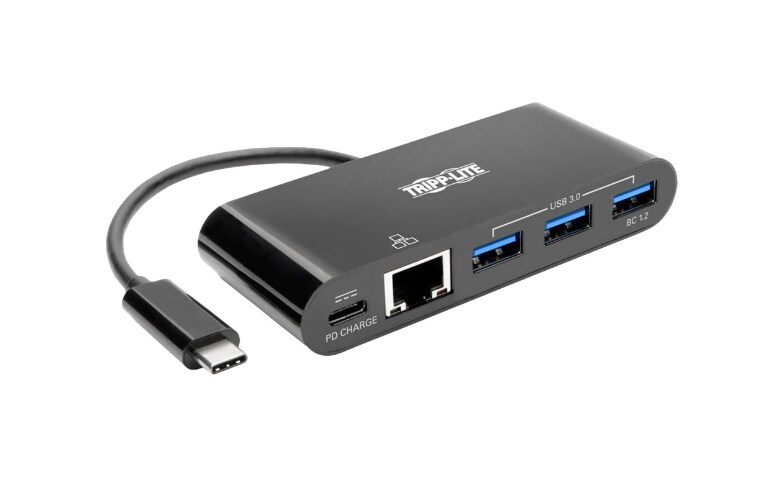 Tripp Lite 3-Port USB-C to USB-A Hub Portable w/ Gigabit Ethernet Port RJ45  - hub - 3 ports - U460-003-3AG - USB Hubs 