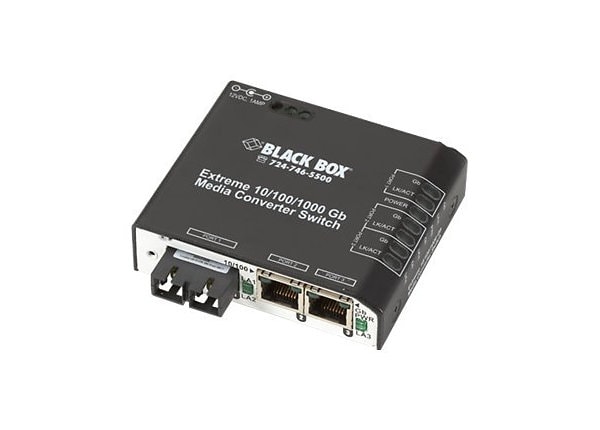 Black Box Extreme Media Converter Switch 100-240-VAC - fiber media converter - 10Mb LAN, 100Mb LAN, GigE