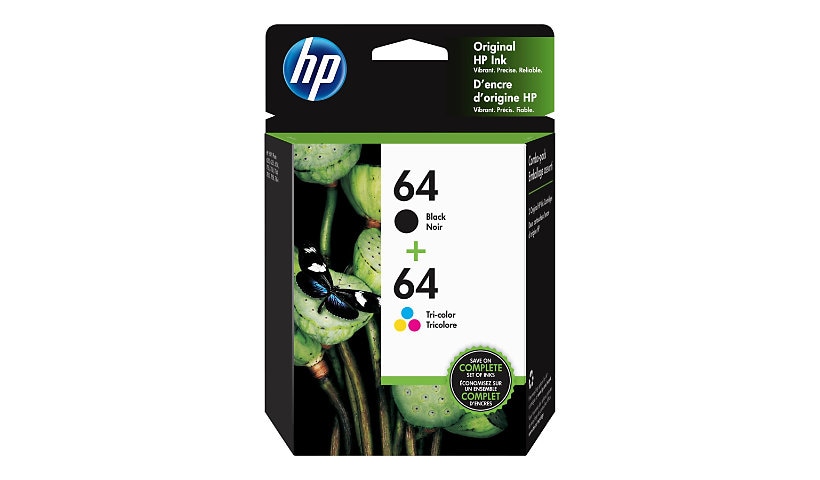 HP 64 - 2-pack - black, color (cyan, magenta, yellow) - original - ink cart