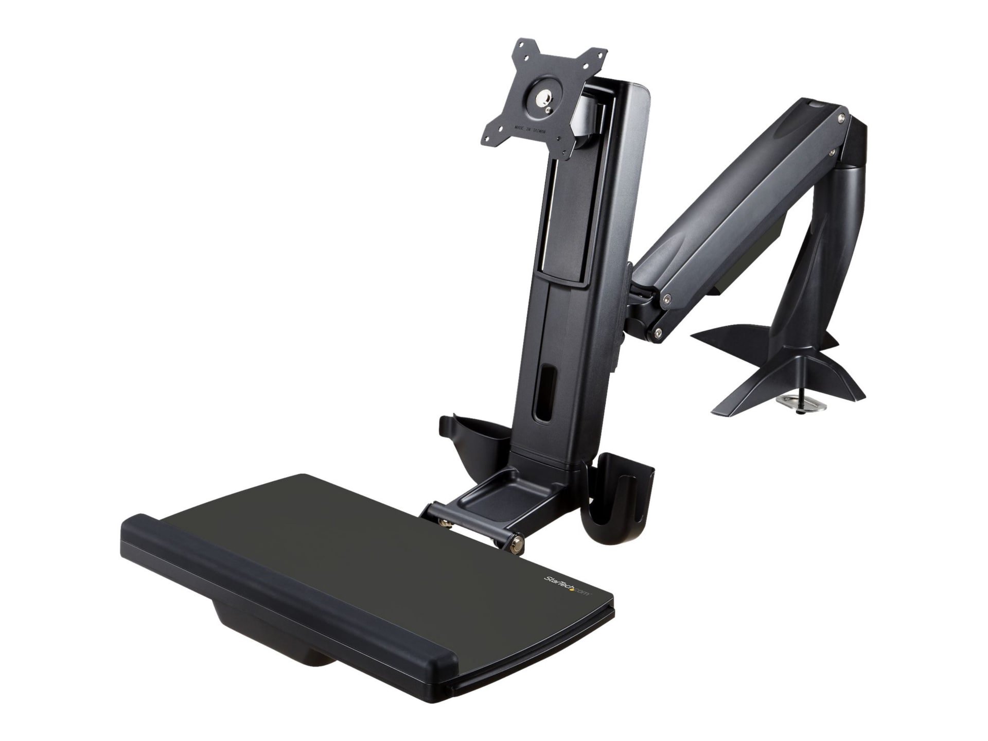 StarTech.com Sit Stand Monitor Arm w/ Keyboard Tray - Adjustable Desk Mount Workstation 27in Display