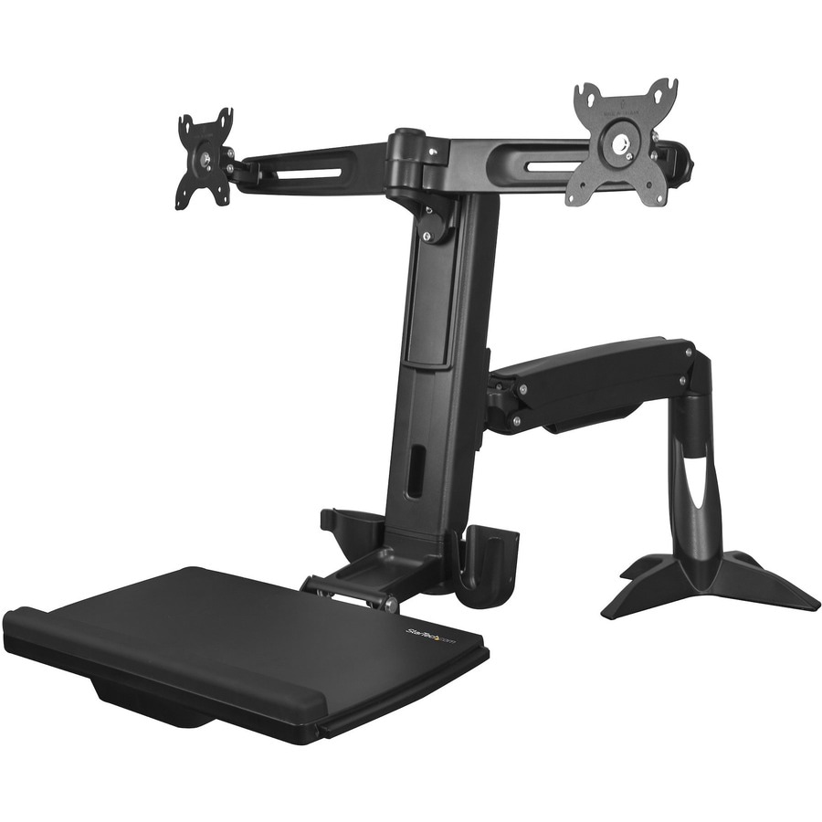 StarTech.com Sit Stand Dual Monitor Arm w/ Keyboard Tray 24in LCD Adjustable Desk Mount Workstation