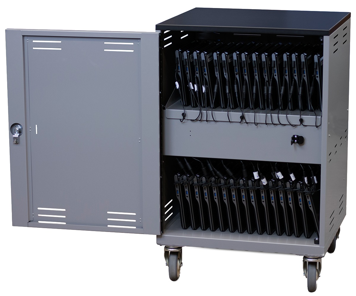 Spectrum SIM32 with eLogix Timer - cart - for 32 tablets / notebooks - warm gray, black laminate - with eLogix Timer