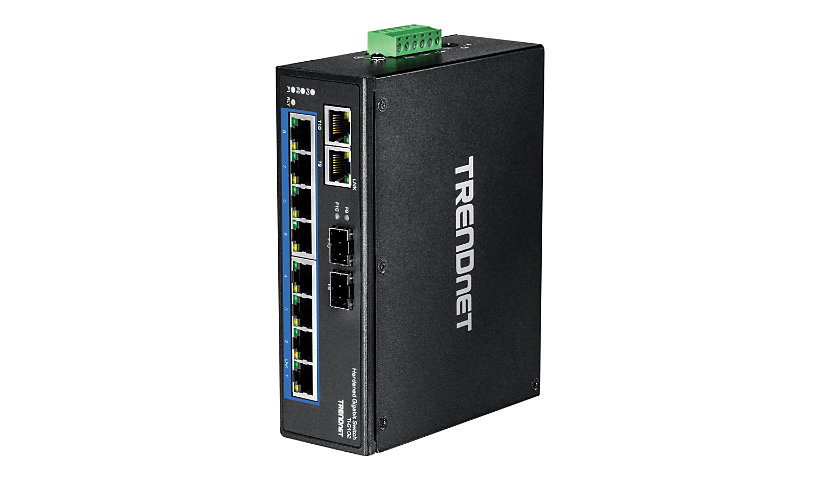 TRENDnet 10-Port Hardened Industrial Gigabit DIN-Rail Switch, 20Gbps Switching Capacity, DIN-Rail And Wall Mounts