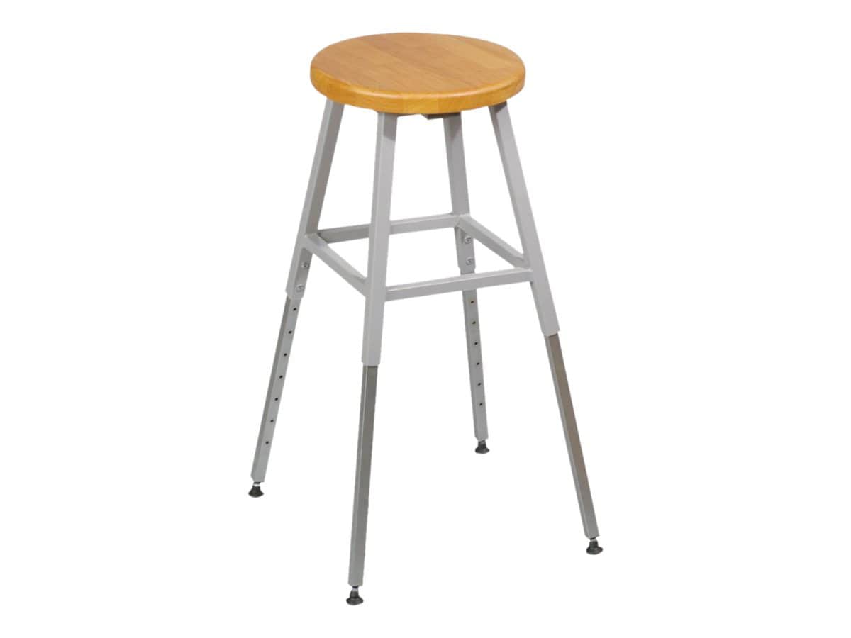 MooreCo Lab - stool - round - wood, powder-coated steel - gray