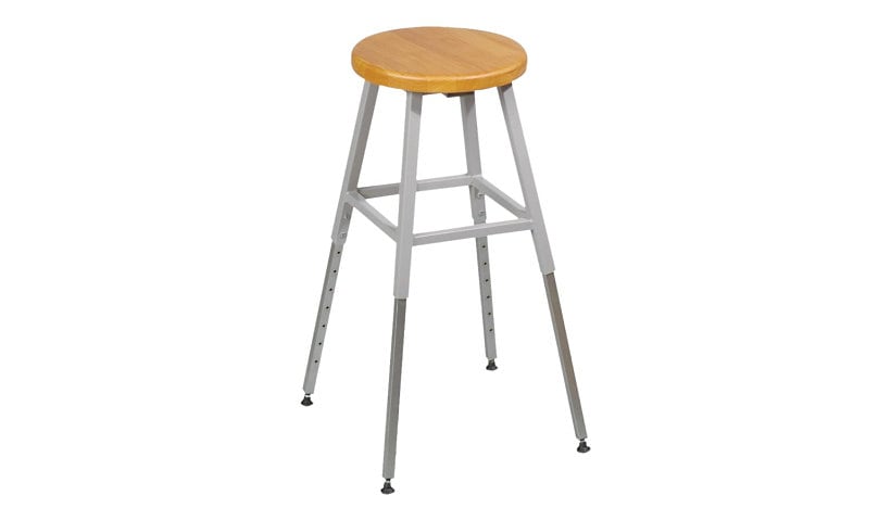 MooreCo Lab - stool - round - wood, powder-coated steel - gray