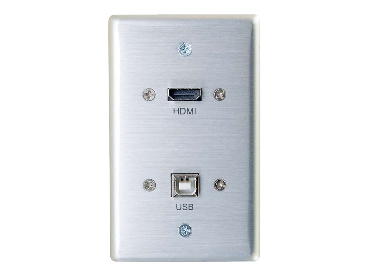 C2G HDMI and USB Pass Through Single Gang Wall Plate - Brushed Aluminum