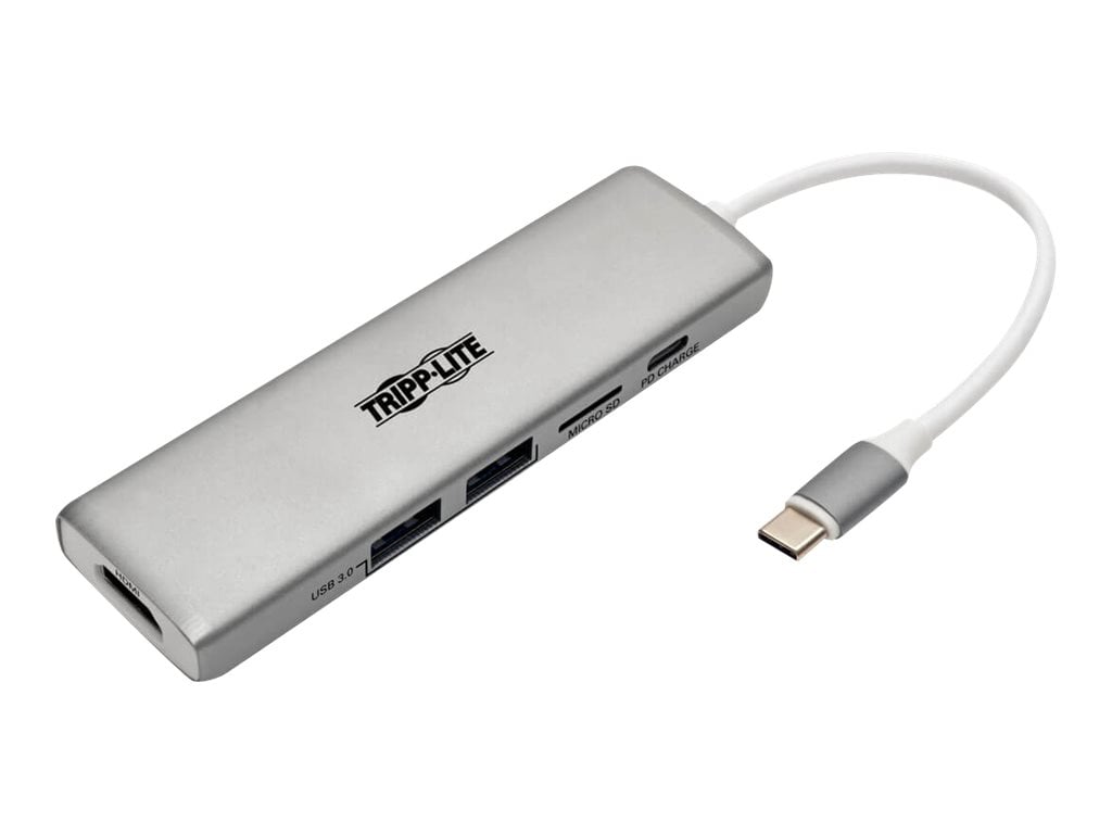 Eaton Tripp Lite Series USB C Docking Station Adapter, 4K @ 30 Hz, HDMI, Thunderbolt 3, PD Charging, Micro SD - Silver,