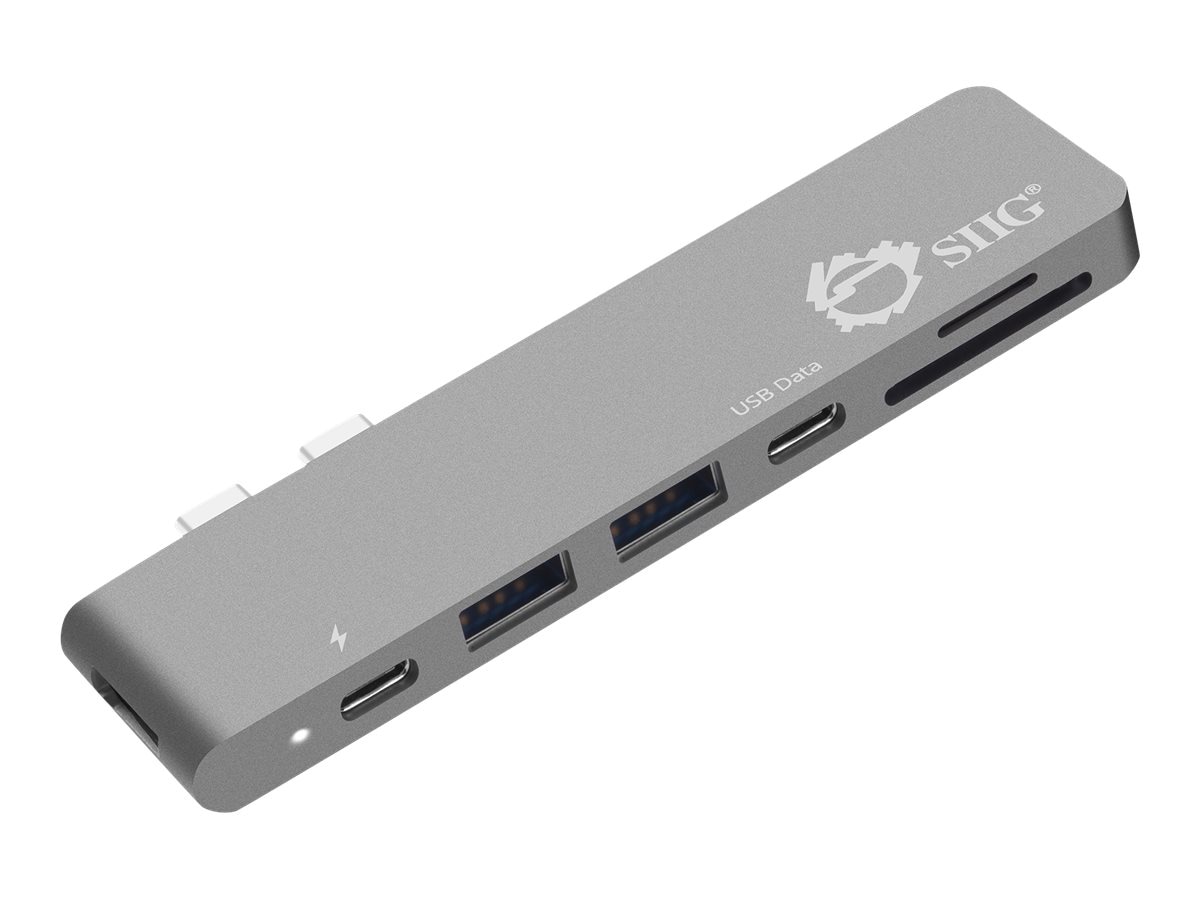 SIIG Thunderbolt 3 Dual USB-C HDMI Hub with Card Reader and PD Adapter - Space Gray