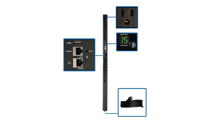 Tripp Lite 1.4kW Single-Phase Switched PDU with LX Platform Interface, 120V Outlets (16 5-15R), 10 ft. Cord w/5-15P, 0U,