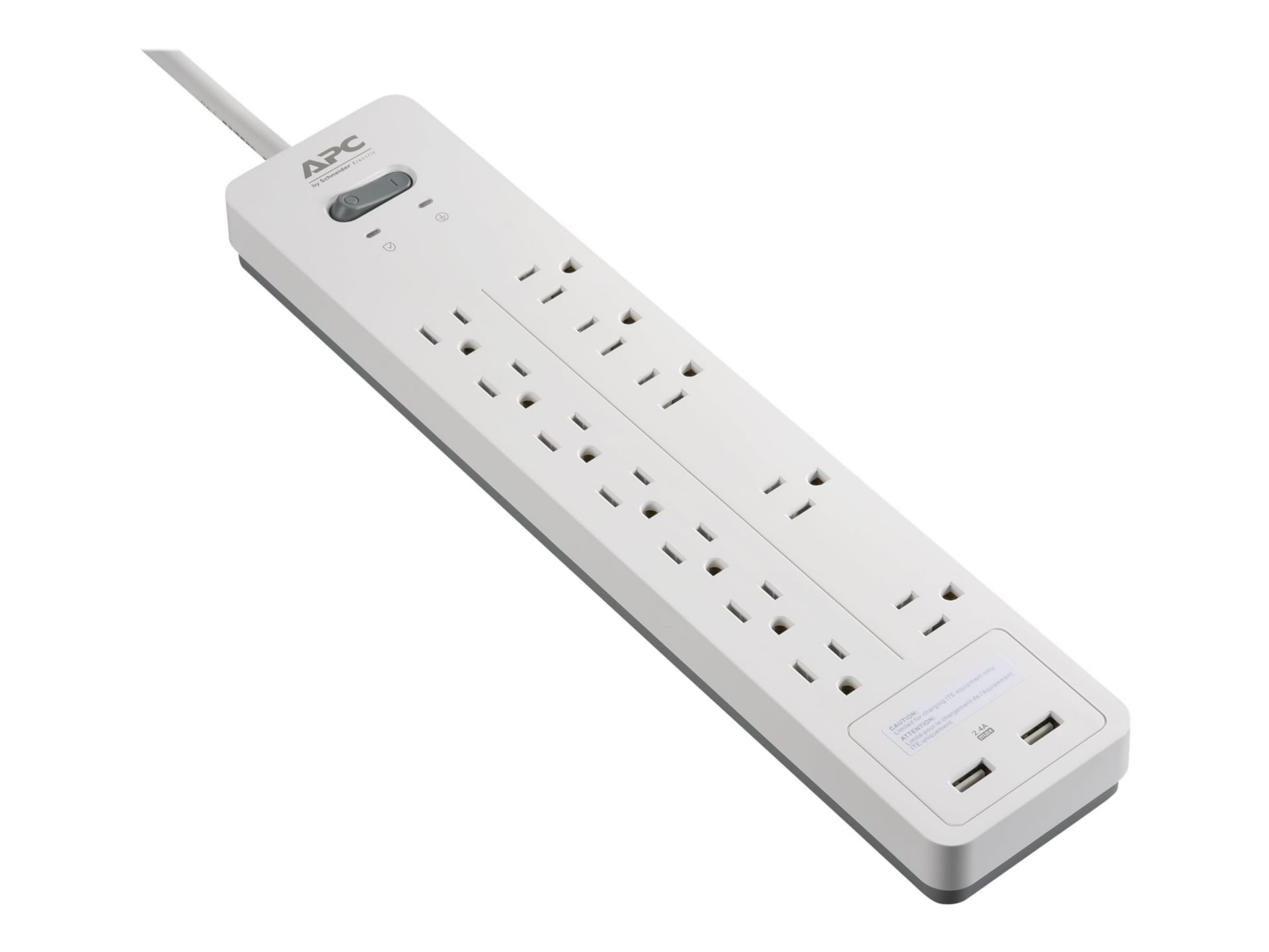 APC 12-Outlet 2 USB Surge Protector, 6ft Cord 2160 Joules, White