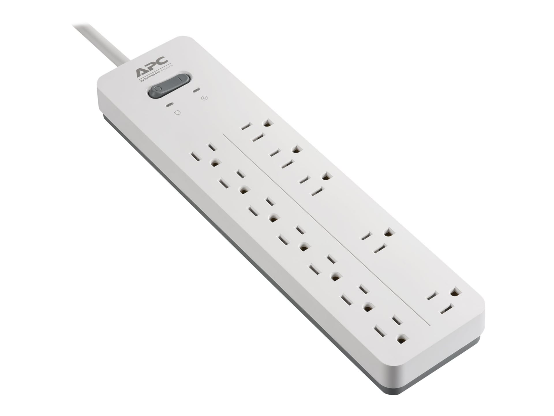 APC 12-Outlet Surge Protector, 6ft Cord 2160 Joules Home Office, White