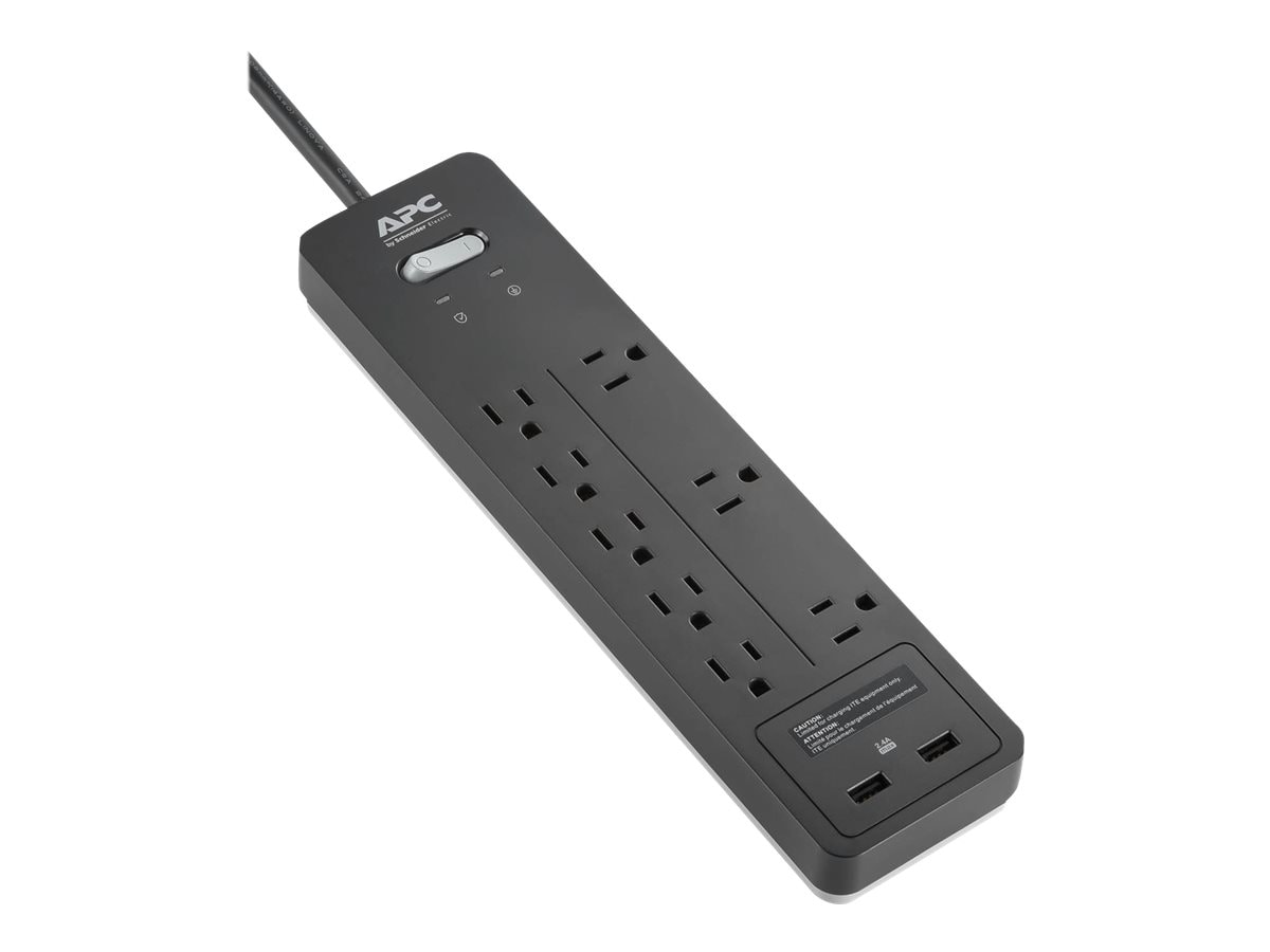 APC 8-Outlet 2 USB Surge Protector, 6ft Cord 2160 Joules, Black