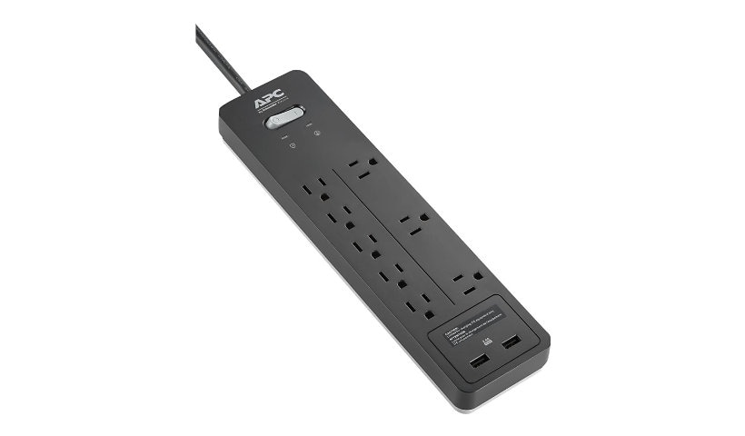 APC 8-Outlet 2 USB Surge Protector, 6ft Cord 2160 Joules, Black