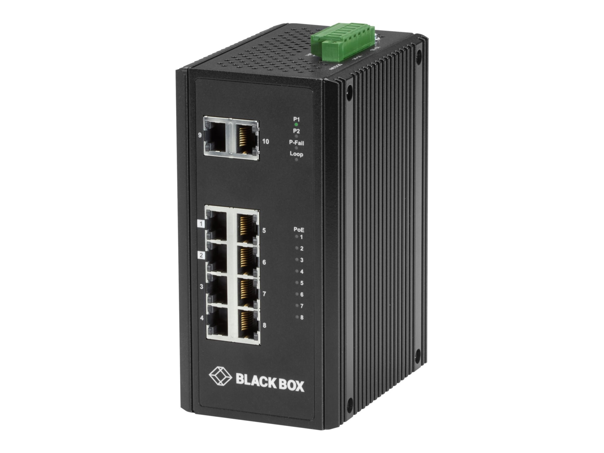 Black Box Industrial Extreme Temp  10-port Ethernet 10/100 Switch, 8xPoE+