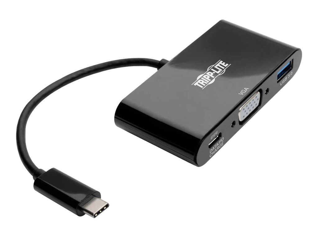 Tripp Lite USB C to VGA Multiport Adapter w/USB Hub PD Charging 1080p Black