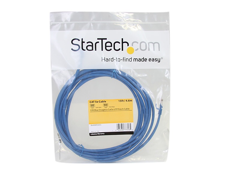 Thumbnail 3 of 3 for StarTech.com Cat5e Ethernet Cable15 ft - Blue - Patch Cable - Snagless Cat5e Cable - Network Cable - Ethernet Cord
