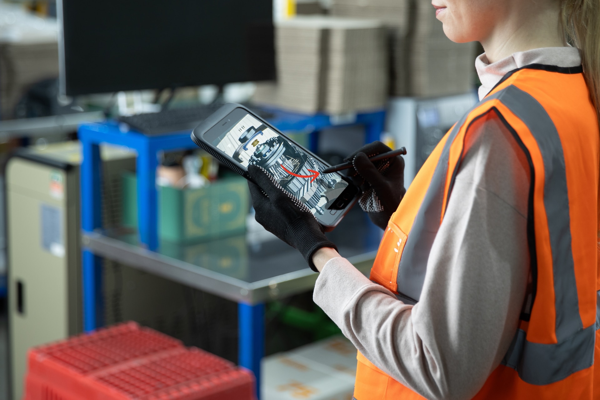 A warehouse worker working on an Samsung Rugged Tablet