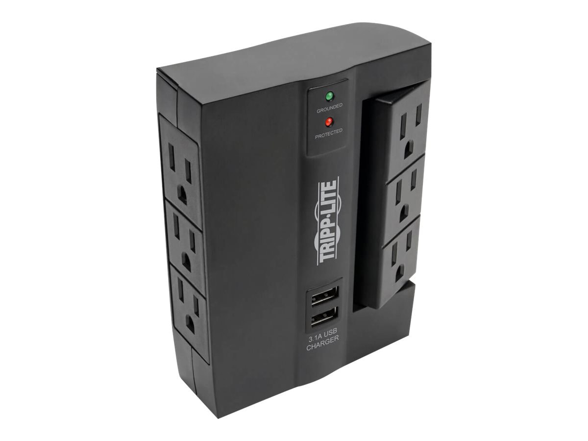 Tripp Lite Surge Protector Direct Plug-In 6 Outlet 3 Rotatable, 2 USB Ports