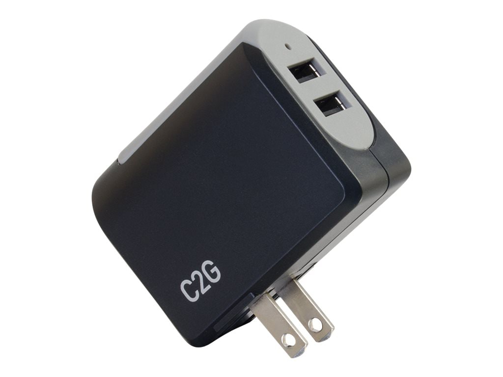 C2G 2-Port USB A Wall Charger - Dual Port USB Power Adapter - 5V/4.8A