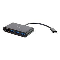 C2G USB C to GbE Ethernet + USB A Multiport Adapter Hub - Type-C - Black